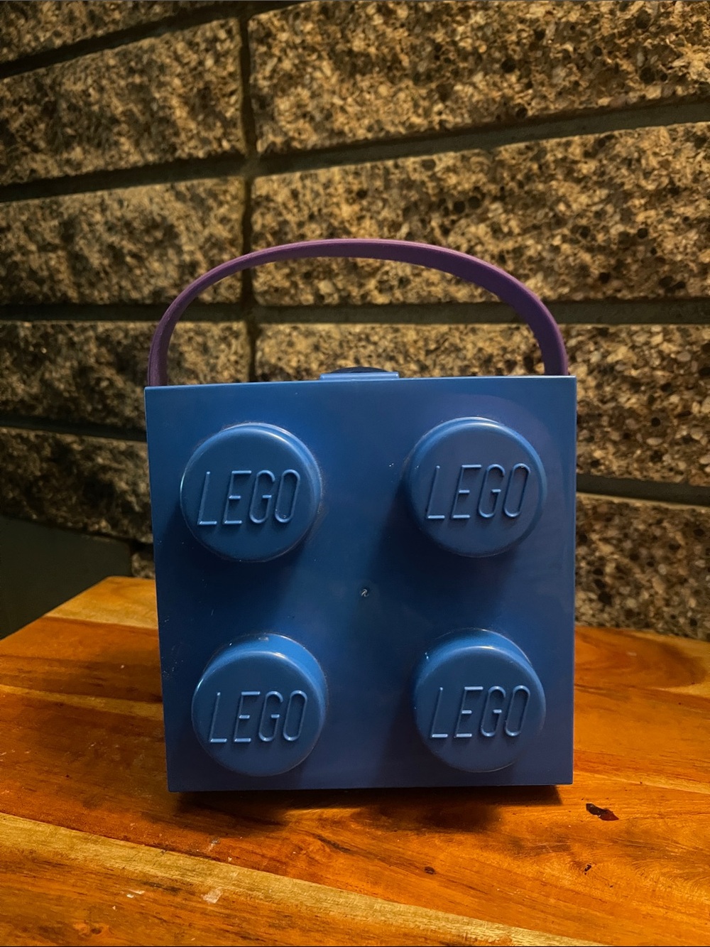 Lego Blue Brick Lunchbox Style Carry Case with Purple Handle